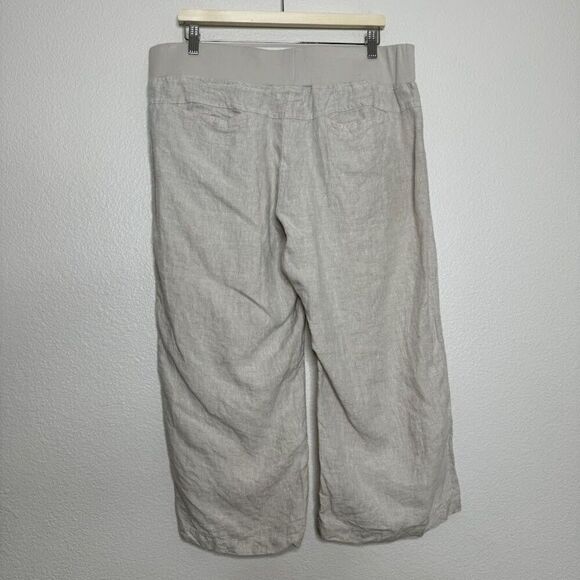 Allen Allen Linen Pants XL Cropped Capri Beige Pull On Wide Leg Casual Beach - Picture 11 of 11
